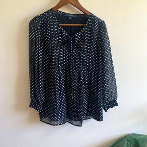 Tommy Hilfiger navy and white long sleeve blouse